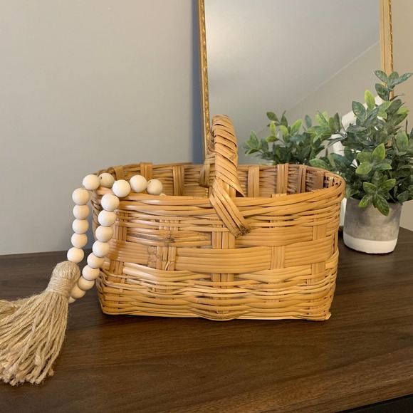 Vintage Boho Wicker Rattan Picnic Basket - Picture 2 of 9